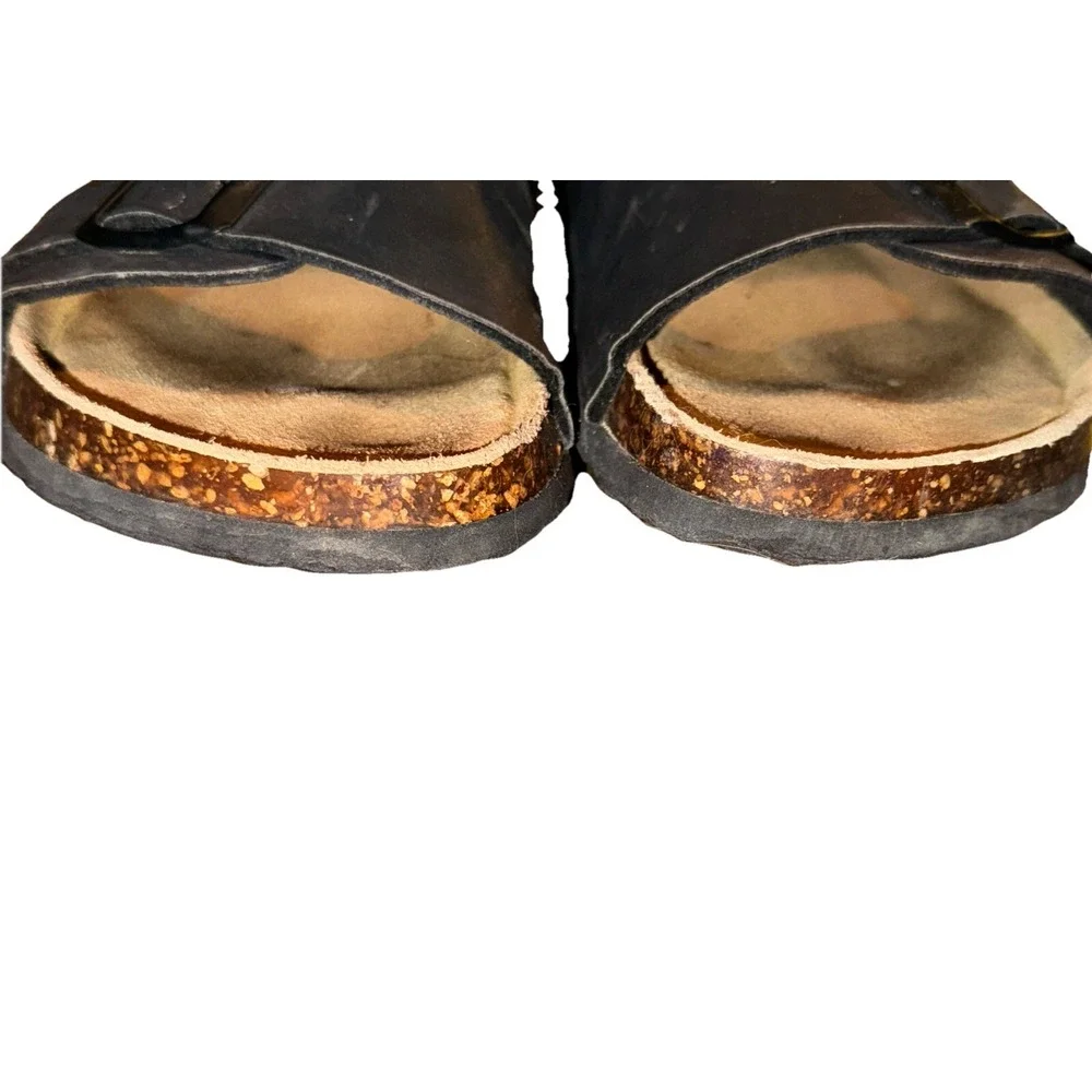 Cork Footbed Sandal Comfort  Boho Slip On Buckle Black Leather Women's 8.5